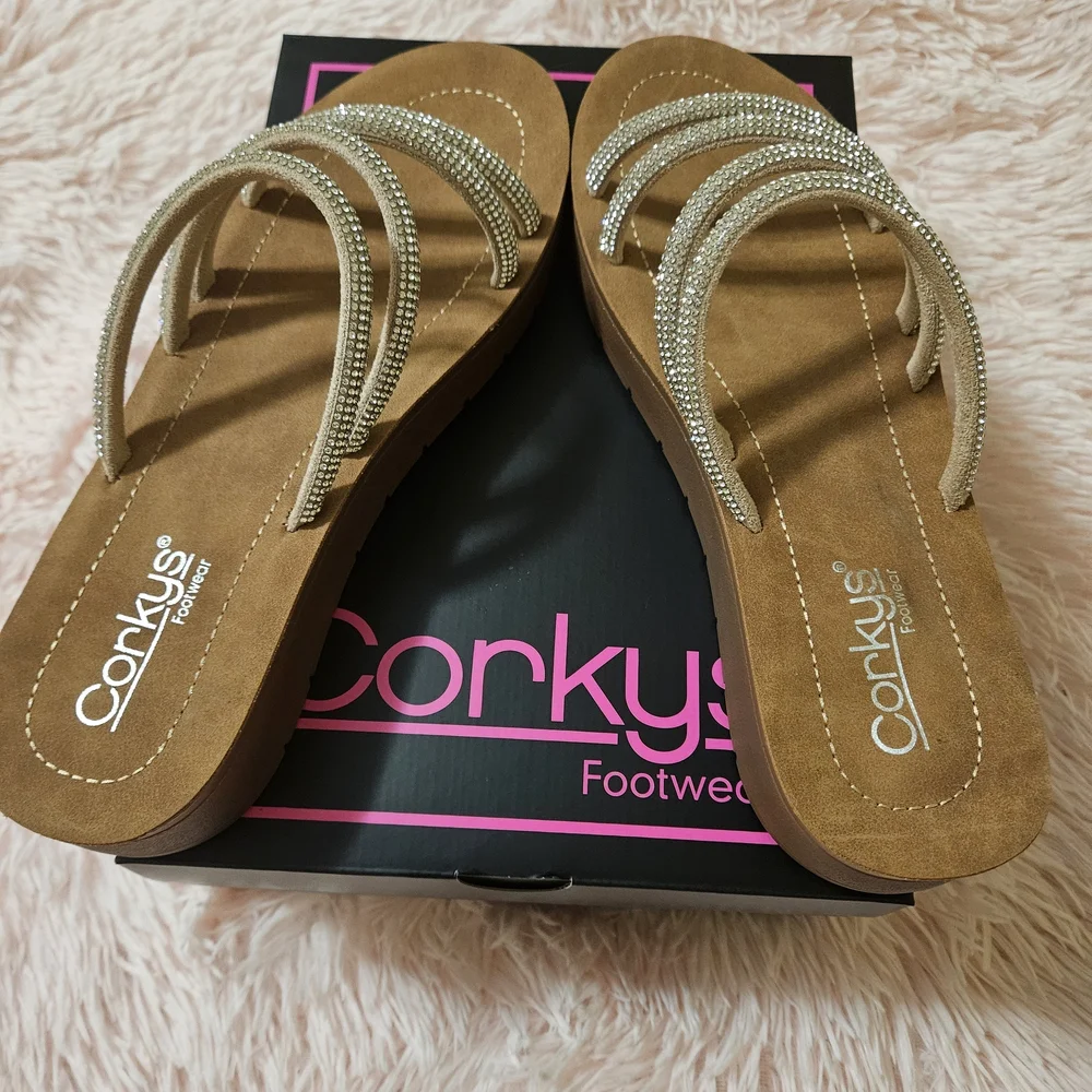 New Corkys Women's Brown and Silver Sandals - Picture 8 of 12